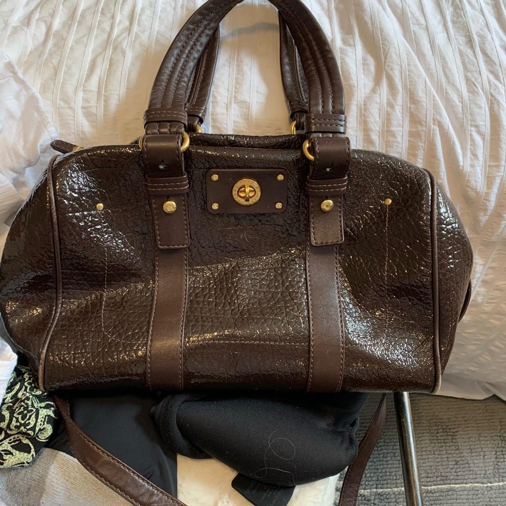 Marc Jacobs Brown shiny Leather crossbody Bag with top handles